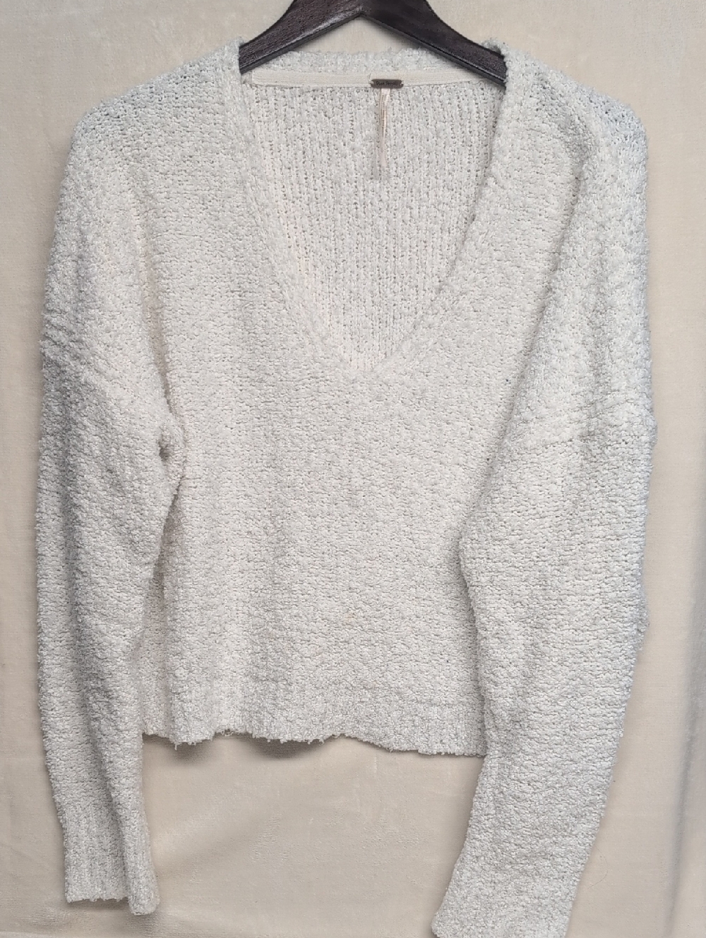 Free People White Textured V-Neck Sweater